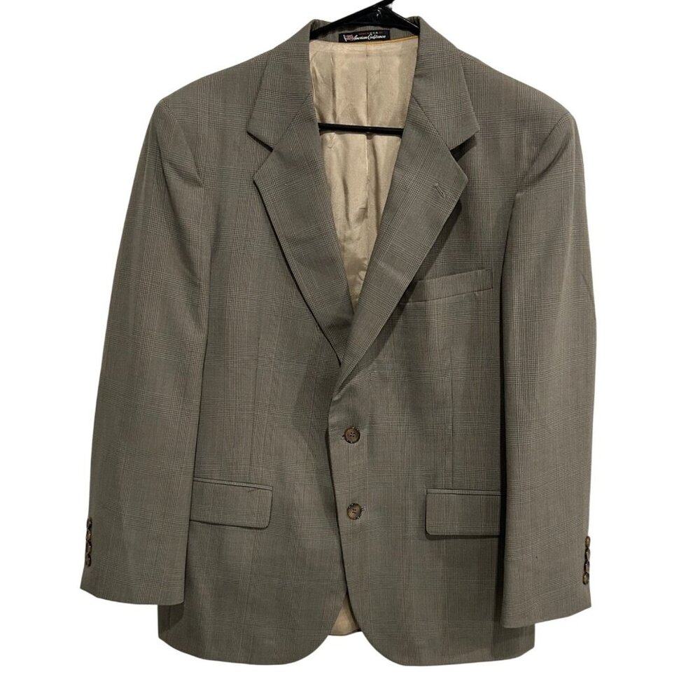 Stafford Mens Wool Blend Gray Plaid Blazer Size 40S W35 Classic Fit
